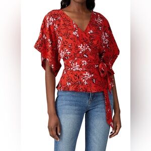 Yumi Kim Red Floral Wrap Top 100% silk XS